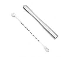 Set Di 2 Pestello Da Cocktail E Cucchiaio Da Cocktail in Acciaio Inox Cocktail Muddler,strumenti Da Cocktail E Mojito in Acciaio Inox,mojito Muddler Pestello Cocktail in Bar Spoon Strumenti Per Barman