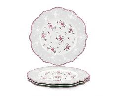 fanquare 27.5cm Piatti Piani in Porcellana, 4 Pezzi Piatti da Tavola Floreale Rosa, Piatto da Pranzo Vintage per Natale, Matrimonio