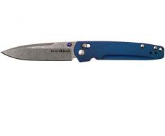 Benchmade Valet - Coltello a serramanico in edizione limitata con lama in acciaio damascato da 7,5 cm e impugnatura in titanio blu da 9,4 cm per caccia