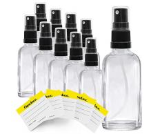 Oputec 10 flaconi spray da 30 ml in vetro con nebulizzatore + 10 etichette – Bottiglie in vetro trasparente con testina spray fine – Piccola bottiglia spray