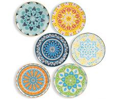 AHX Piatti Servizio per 6 Persone - Set Piatti Colorati Porcellana - Piatti Dessert | Frutta | Insalata | Pane| - 20.3 cm