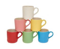 Homeway Set di 6 tazze da caffè in gres porcellanato, 300 ml, multicolore con finitura opaca, tazze da tè e cioccolata calda, tazze primaverili, tazze da Pasqua, 6 tazze da caffè