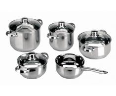 Ibili - Batteria di pentole in acciaio (5 pentole e 4 coperchi in vetro), capacità : 2 x 1,5 l ; 2 x 2,5 l; 1 x 4,5 l, 9 pezzi totali