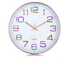 Lafocuse Orologio da Parete Oro Rosa Silenzioso Moderno, Multicolore Numeri 3D Facile da Leggere, Creativo Design senza Ticchettio Decorativo per Cucina Cameretta Bambini Soggiorno Casa 30cm