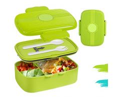 DreamHigh® Lunch Box Bambini 900ml, 100% Bento Box a prova di perdita & Anticaduta, per Microonde e Lavastoviglie, Porta Pranzo con 3 Scomparti e Posate, Senza BPA - Blu