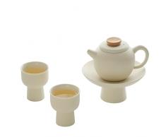 Set di servizio da tè in ceramica giapponese Shoukei con tazze, teiera e vassoio - design elegante di colore crema.