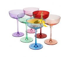 Set di 6 bicchieri colorati per champagne, martini, manhattan, cosmopolitan, cristallo Speakeasy stile calici steli, elegantemente colore (classico multicolore)