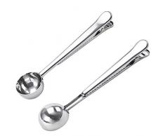 Cucchiaio dosatore da caffè con clip sigillante, pinza in acciaio inox, cucchiaio multifunzione, cucchiaio dosatore con clip per sacchetto di caffè, dosatore per caffè, tè in polvere, cucina.