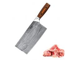 TJ POP Mannaia Coltello da Cuoco Cinese, Coltello da Cucina Professionale 20cm, Affilato Coltello da Carne con Modello Damasco, 2 in 1,Lama in Acciaio 40Cr13 Spessore 3mm, TJ SEGA Serie TC19022