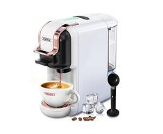 HIBREW Macchina da caffè H2B, macchina da caffè multi-capsula 5 in 1, macchina caffè espresso, compatibile con cialde DG/Nes/K-cup/ESE/caffè macinato, arresto automatico, espresso perfetto, bianco
