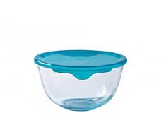 Pyrex Classic Ciotola di vetro ad alta resistenza con coperchio, Trasparente/Blu, 0.5 L