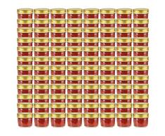 Tidyard Vasi per Marmellata in Vetro Coperchio Oro 96 pz 110 ml, Barattoli in Vetro per Marmellate, Barattoli con Tappo a Vite, Vasetto per Conserve, Barattolo Sigillato