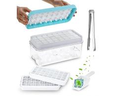 Ghiaccio Stampo,1 Secchio per Ghiaccio, 1 Cucchiaio per Ghiaccio, 1 Portaghiaccio, Bevanda Congelata, Facile da Premere per Ottenere 64 Cubetti di Ghiaccio