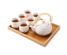 Dujust Servizio da Tè Giapponese, Servizio da Tè in Porcellana Bianca con 1 Teiera, 6 Tazze da Tè, 1 Vassoio, 1 Infusore, Simpatico Servizio da Tè Asiatico per Amanti del Tè - Pursina in Dorato