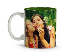 Tazza Colazione con Foto. Regali Personalizzati con Foto. Tazza Personalizzata Ceramica. Tazza con Colore Interno Verde Scuro