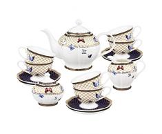 fanquare 21 Pezzi Servizio da Tè Pomeridiano in Porcellana Vintage, Servizio da Caffè con Motivo a Farfalla Colorato, Servizio da Caffè Pomeridiano per 6 Persone