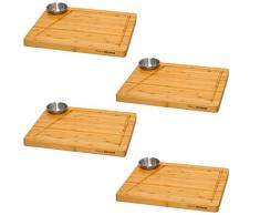 DuneDesign Set di 4 - Tagliere in bambù con Salsiera - 30x25 cm Piatto in Legno per Bistecca