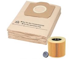 1 set da 10 sacchetti per aspirapolvere e 1 filtro a cartuccia, adatto per aspirapolvere multiuso Kärcher della serie WD3 e MV3