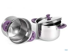 Euroshoppingonline Pentola per Pasta pastaiola scola Pasta cestello 22 cm Violetta in Acciaio Inox