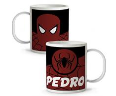 LolaPix Tazza in plastica Personalizzata per Supereroi con Nome. Regalo Geek. Ritorno a Scuola. Vari Disegni e Colori Interni. Spiderman