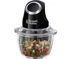 Russell Hobbs Tritatutto, Vasca in vetro 500 ml, Pulsante aizonabile con una sola mano, tritacarne, frullatore elettrico, pesti, verdure e frutta, Lama Multiuso Acciaio Inox, 200 W, Nero, 24662-56