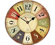 VIKMARI 30 CM Orologi da Parete Legno Vintage Orologio da Parete Cucina Orologio da Parete Silenzioso Quarzo Parigi francese Rustico Decorazione Parete per Soggiorno Camera da Letto Sala da Pranzo