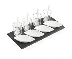com-four® servizio da portata 13 pezzi - piatto in ardesia con bicchieri, ciotole e cucchiai - per antipasti, aperitivi e snack - accessori per la cucina (13 pezzi - barca)