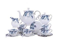 fanquare 15 Pezzi Servizio da tè in Porcellana con Fiori Blu,Servizio da caffè Vintage in Ceramica con Fiori di Rosa,Servizio da tè per Matrimoni per Adulti