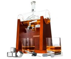 Whisiskey - Decanter per Whisky - Barca a Vela - 1000ML - Regalo Uomo - Caraffa Whiskey - Regali Compleanno - Set include 2 Bicchieri in Vetro, 4 Cubetti di Ghiaccio Riutilizzaibili, Pinze e Beccuccio