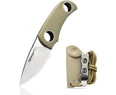 Tonife Runer Full Tang Coltello da Caccia campeggio a Lama Fissa 4,7cm con Guaina Kydex Regolabile Facile Portabile con Cordino in Paracord per Outdoor, Sopravvivenza e Bushcraft(Cachi)