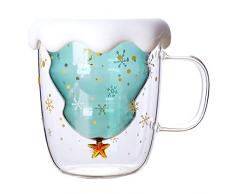 Viitech Tazze Natalizie, 250ml a Doppia Parete Isolati Tazzine Caffe Vetro, Tazza di caffè Doppia parete Tazza per Latte macchiato, Americano, Cappuccino, Bustina di the, Bevanda