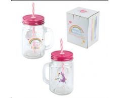 Puckator Enchanted Rainbow Bicchiere Barattolo con Tappo e Cannuccia-Unicorno, Rosa