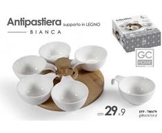 GICOS IMPORT EXPORT SRL Antipastiera Bianca Ceramica 6 posti con Supporto in Legno 29 * 9 cm IPP-780479