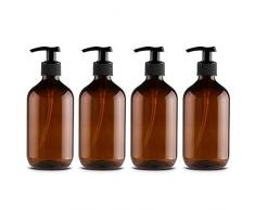 Luckystar4you Set di erogatori di Sapone - 4 Pezzi Bottiglie di Shampoo vuote da 500 ml Bottiglia per Pompa Opaca Versatile Contenitore per lozioni Dispenser di Sapone per Le Mani (Verde, Marrone)