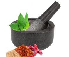 Smart Planet Mortaio di alta qualità con pestello in granito grande – Mortaio per spezie, pesto erbe aromatiche, schiacciapatate con pestello, Ø 16 cm
