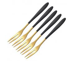 OPXTO - Forchette per antipasti, 5 pezzi, per dessert, frutta e insalata in acciaio INOX, 13 cm Nero
