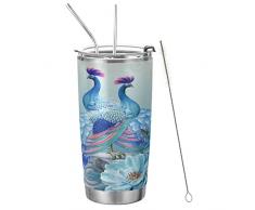 Vnurnrn Vintage pavone farfalla animali uccello fiore arte blu 567 oz bicchiere con coperchio e paglia, in acciaio inox isolato sottovuoto caffè bottiglia dacqua da viaggio tazza