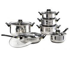 HI Pentole Set da 12pz Batteria Cucina Eccellenti Prestazioni Bordo Non Laminato Coperchio Vetro Antiscottatura Padelle Tegami in Acciaio Inossidabile