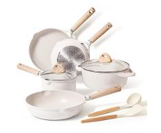 KASANOVA Set 9 Padelle antiaderenti,3 Padella 20/24/28cm, 2 Casseruola16/24cm con Coperchi, Padella Wok con Rivestimento Antiaderenti Per tutte le fondi di calore Induzione