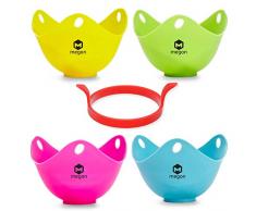 MEGON Cuociuova – Set di 4 Contenitori Antiaderenti in Silicone per Cottura a Bagnomaria – Per Uova Perfette Ogni Volta – Lavabili in Lavastoviglie, Adatti per Microonde e Fuochi