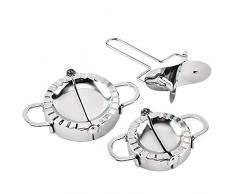 MKNZOME Ravioli Pasty Mouldz Tools, Set da 3 Confezioni manuali in Acciaio Inossidabile Set di Gnocchi Cinesi Gyoza Empanada Stampo Pierogi Impasto per Torta Impasto per Pasticceria