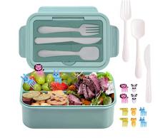 Porta Pranzo,Bento Box con 3 Scomparti e Posate,Porta Pranzo con Posate può Essere Usato per Microonde e Frigo Lavastoviglie,Senza BPA, Porta Pranzo Ermetico Adatto a Scuola, Lavoro,Picnic,Viaggi