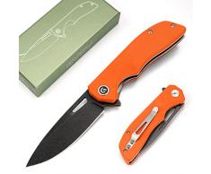 GVDV Coltello Pieghevole in 9Cr18Mov Acciaio Inossidabile, Coltello Tascabile con Manico in G10, Coltello Serramanico EDC per Caccia Campeggio, Regali per Uomini Donne, arancione