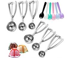 mengger Cucchiaio Gelato Porzionatore Paletta Piccolo Acciaio Inox Grilletto 3 Pezzi 4cm 5cm 6cm Porzionatori per Frutta Biscotti Gelato Cupcake Muffin Polpette Purea di Patate Cucina Scoop