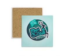 DIYthinker Buon Natale Blu Renna Illustrazione Piazza Coaster Mug Cup Holder Pietra Assorbente per Il Regalo 2pcs Bevande