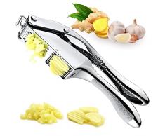 Xiaolan Affettatrice aglio in acciaio inox | Spremiaglio 2 in 1, tritacaglio e pialla, spremiaglio in lega di alluminio con utensile per tagliare aglio in acciaio inox, spremiaglio