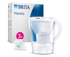 BRITA Marella - Caraffa filtrante per acqua, 2,4 l, con 3 cartucce MAXTRA PRO All-in-1, caraffa per frigorifero con LTI digitale e coperchio ribaltabile, ora in confezione sostenibile Smart Box