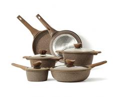 Essential Batteria di Pentole 10 Pezzi,Padella 24/28cm, Casseruola 16/20/24cm con Coperchi, Wok 28cm,Padelle Tegame Wok con Rivestimento Antiaderenti Per tutti i piani cottura anche ad induzione