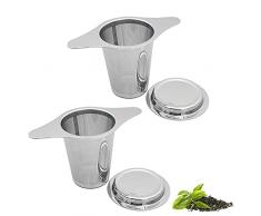 Filtro Tè con Coperchio, 2 Pezzi Filtro Tè Doppio Manico, Colino Tè Acciaio Inossidabile con Coperchio, Filtro Tè Acciaio Inox Doppio Manico, per Teiere, Tazze, Tazze per Tè e Caffè in Foglie Sfuse