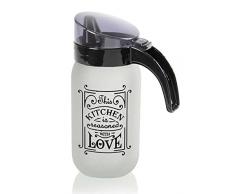 Oliera in Vetro Satinato da Cucina con Coperchio Bottiglia Dosatore Olio Aceto Base Tonda 21 cm Colore Bianco 1000 ML